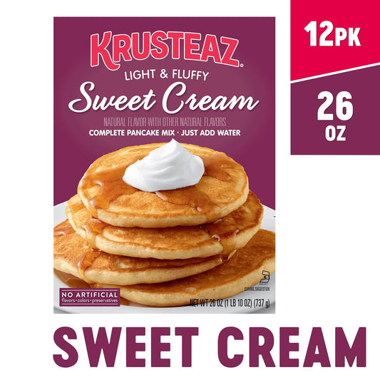 Krusteaz Sweet Cream Pancake and Waffle Mix, Light & Fluffy, 26 oz Boxes (Pack of 12)