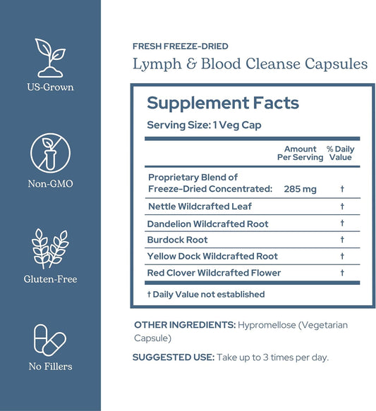 Eclectic Herb Lymphatic & Blood Cleanse | Freeze Dried Fresh, Whole Herbs, Naturally Concentrated | 45 Count