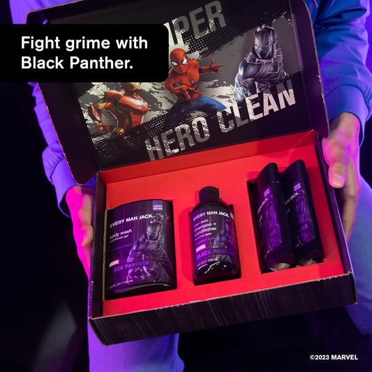 Every Man Jack Black Panther Body Set - Perfect For Every Guy & Marvel-Lover - Bath And Body Marvel Gift Set With Clean Ingredients & Incredible Scents - Includes Body Wash, Shampoo & Deodorant 2-Pack