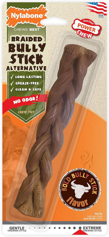 Nylabone Power Chew Braided Rawhide Bully Stick Alternative Nylon Chew Toy For Dogs, Dog Toys For Aggressive Chewers, Beef Flavor, Large/Giant (1 Count)