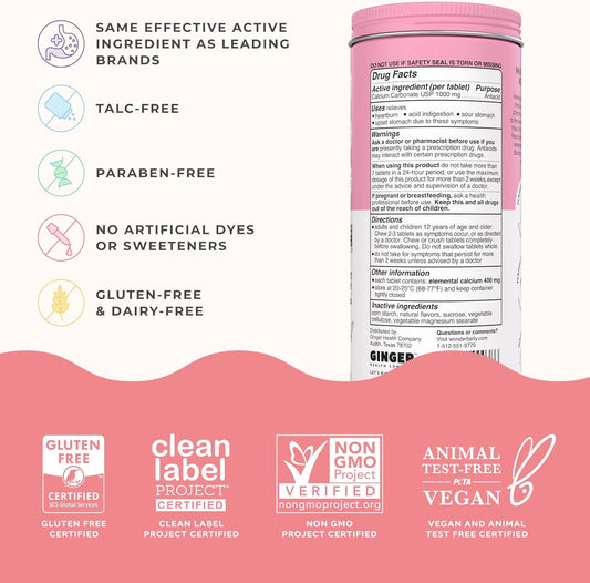 Wonderbelly Antacid, Effective Heartburn And Instant Acid Indigestion Relief, Extra Strength Chewable Tablets, 1000 Mg Calcium Carbonate, No Talc Or Dye, Strawberry Milkshake, 120 Count