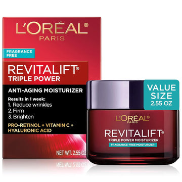L'Oreal Paris Revitalift Triple Power Anti-Aging Face Moisturizer, Pro Retinol, Hyaluronic Acid & Vitamin C, Reduce Wrinkles, Fragrance Free 1.7 Oz