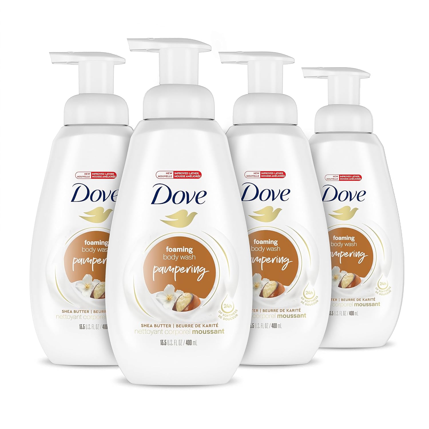 Dove Instant Foaming Body Wash 4 Count For Softer And Smoother Skin Sensitive Skin Effectively Washes Away Bacteria While Nourishing Your Skin 13.5 Oz