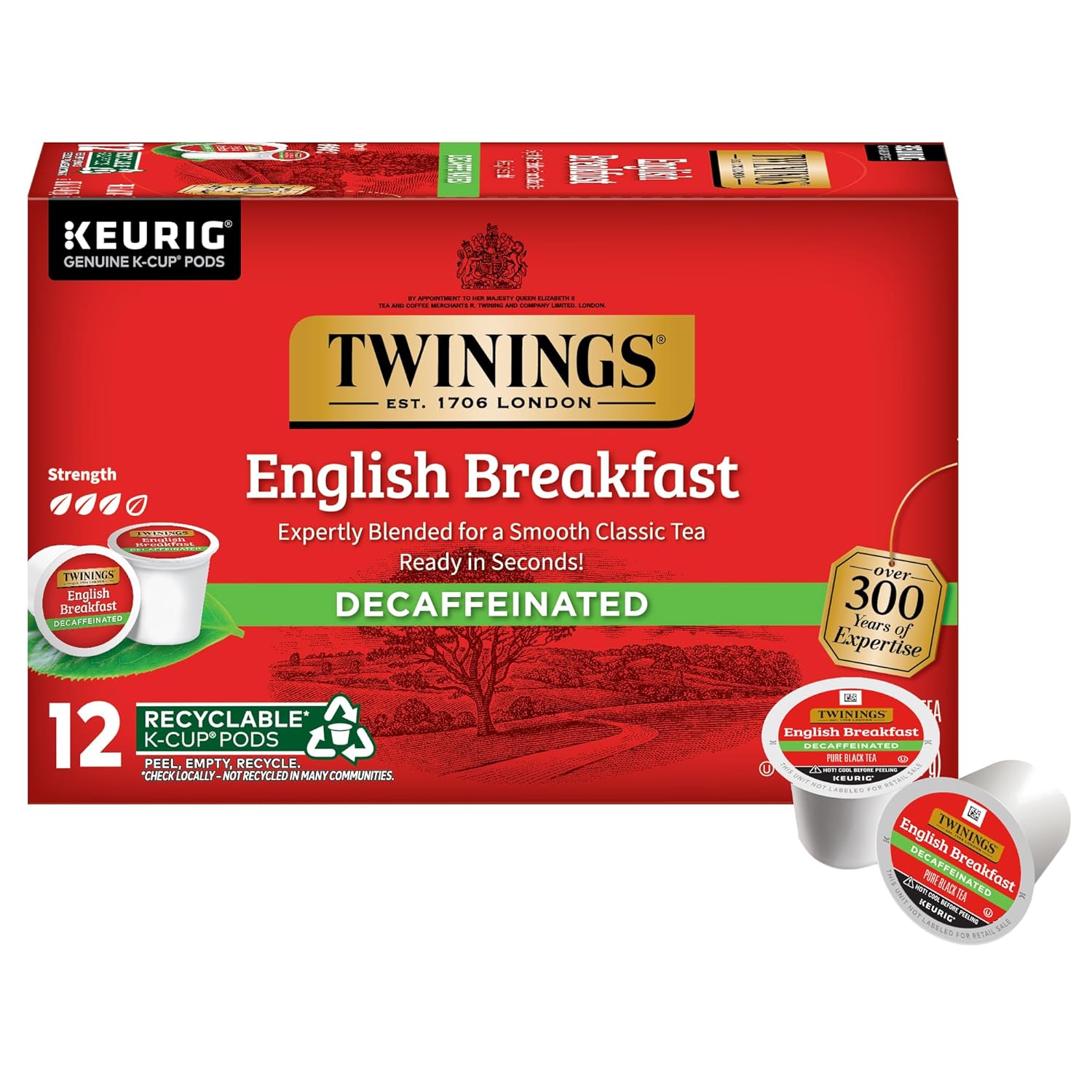 Twinings Decaffeinated English Breakfast Black Tea K-Cup Pods For Keurig, 12 Count (Pack Of 6), Smooth, Flavourful, Robust, Enjoy Hot Or Iced | Packaging May Vary