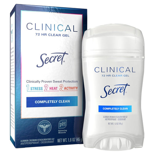 Secret Clinical Strength Clear Gel Antiperspirant And Deodorant For Women, Completely Clean, 1.6 Oz (Pack Of 3)