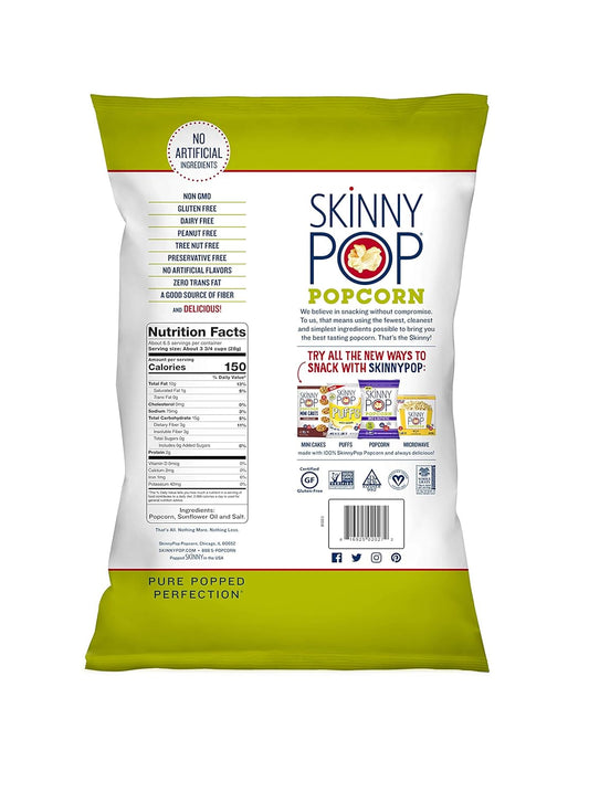 Skinnypop Original Popcorn, Gluten Free, Vegan Popcorn, Non-Gmo, Healthy Popcorn Snacks, Skinny Pop, 6.7Oz Party Sized Bag