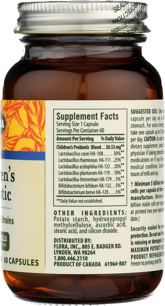 Flora - Udo'S Choice Children'S Probiotic Blend, With Seven Child-Specific Strains, 5 Billion Cells Of Raw Probiotics, Formulated For Ages 5-15, Regain And Retain Gut Health, 60 Capsules