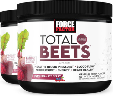 Force Factor Total Beets Drink Mix Superfood Powder With Nitrates To Support Circulation, Nitric Oxide, Energy, Endurance, And Stamina, Cardiovascular Heart Health Supplement, 60 Servings, 2-Pack