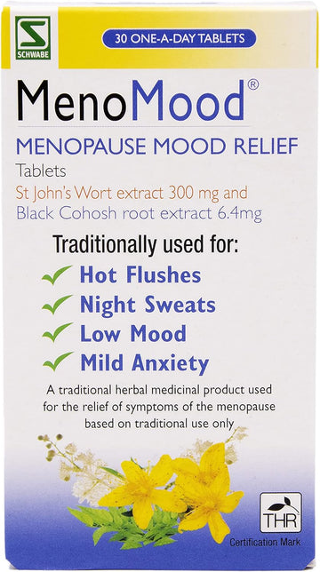 Schwabe Pharma - Menomood - Menopause Mood Relief - St. John'S Wort And Black Cohosh Extract - Traditionally Used For Hot Flushes, Night Sweats, Low Mood, Mild Anxiety - 30 Tablets