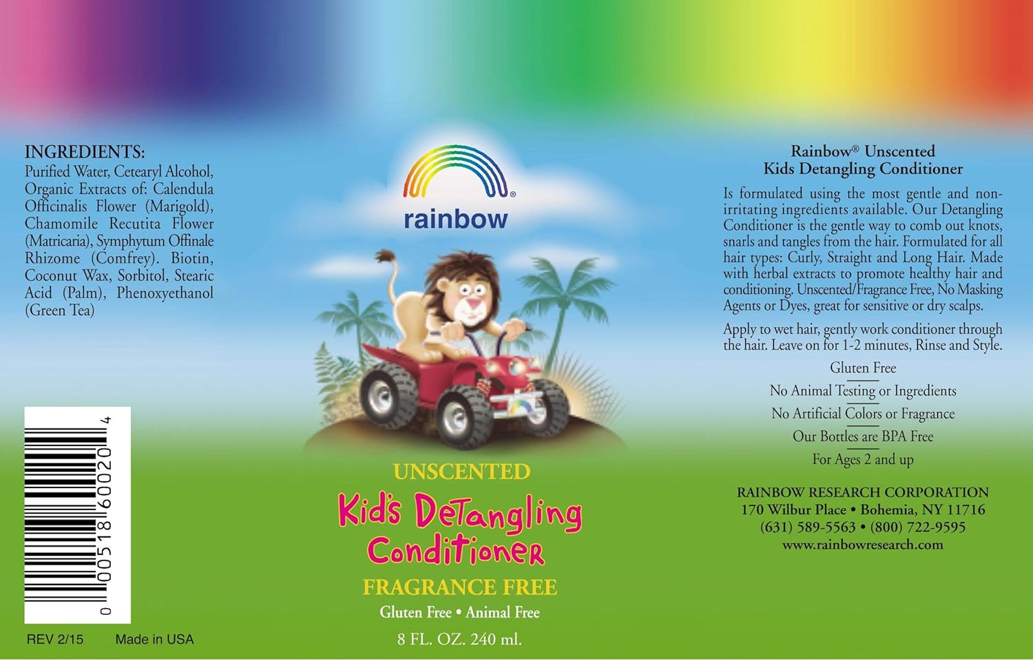 Rainbow Research Detangling Unscented Conditioner For Kids - 8.5 Oz : Standard Hair Conditioners : Beauty & Personal Care