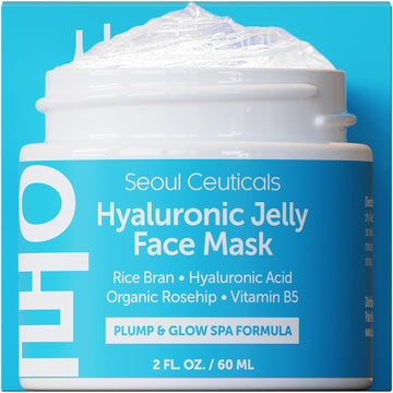 Seoulceuticals Korean Skin Care Hyaluronic Acid Jelly Face Mask – Rice Bran + Vit B5 + Rosehip Anti Aging K Beauty Skincare For Plump Glowing Skin 2Oz