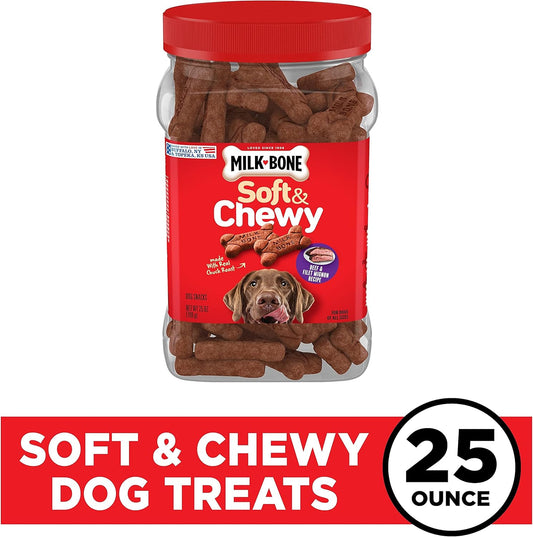 Milk-Bone Soft & Chewy Dog Treats, Beef & Filet Mignon Recipe, 25 Ounce Made With Real Chuck Roast