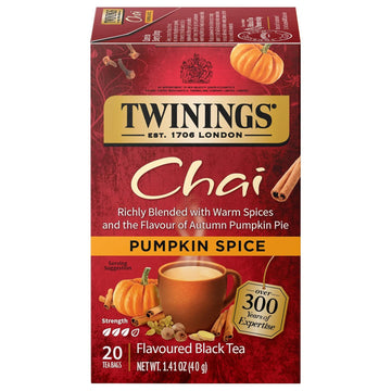 Twinings Pumpkin Spice Chai Black Tea Individually Wrapped Bags, 20 Count (Pack Of 1), Warm, Spicy & Aromatic, Caffeinated, Enjoy Hot Or Iced