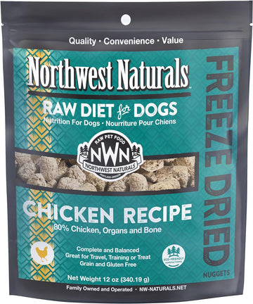 Northwest Naturals Freeze-Dried Chicken Dog Food - Bite-Sized Nuggets - Healthy, Limited Ingredients, Human Grade Pet Food, All Natural - 12 Oz (Packaging May Vary)