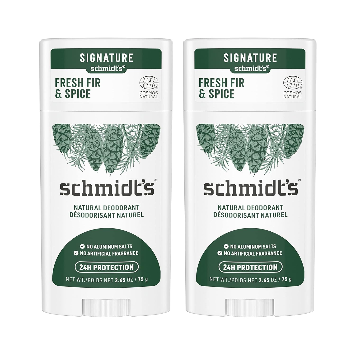 Schmidt'S Aluminum Free Natural Deodorant Fresh Fir & Spice 2-Pk For Women And Men, With 24 Hour Odor Protection, Certified Natural, Cruelty Free, Vegan Deodorant 2.65Oz