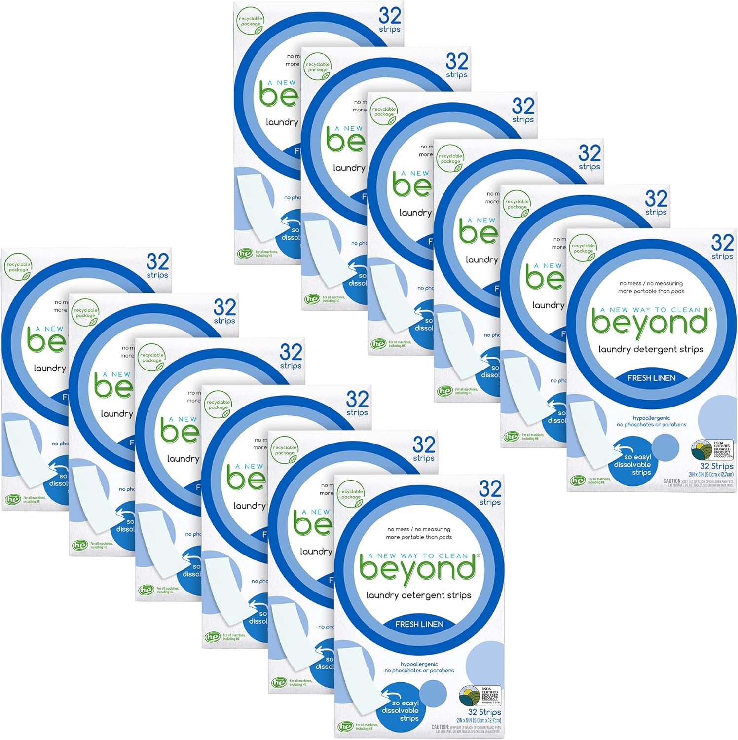 Beyond Laundry Detergent Strips [12 Packs Of 32 Strips] - Fresh Linen - Eco-Friendly, Hypoallergenic. Travel Friendly. Dissolvable Strips