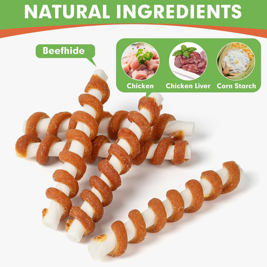 Mon2Sun Dog Treats, 5 Inch Chicken Wrapped Rawhide Sticks, Dog Rawhide Twist For Small Dogs, Promotes Dental Health Dog Chew, 10.58Oz (13 Count-Pack Of 1)