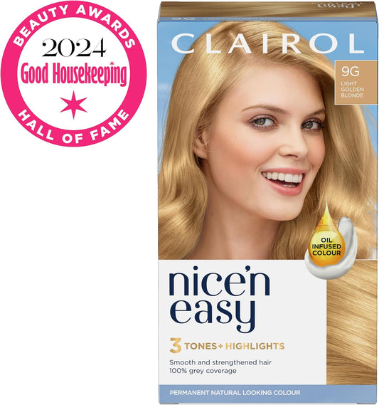 Clairol Nice'N Easy Crème, Natural Looking Oil Infused Permanent Hair Dye, 9G Light Golden Blonde
