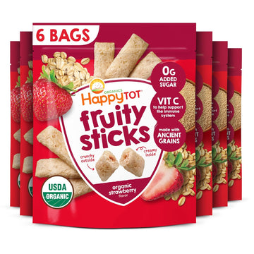Happy Tot Organics Fruity Sticks, Oat & Fruit Filled Grain Sticks, Strawberry, Organic Toddler Snack, 2.5 Ounce Bag (Pack Of 6)