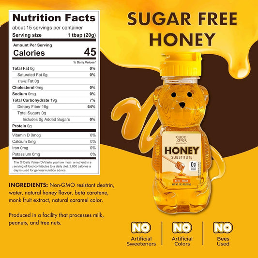 Choczero Sugar Free Honey, 1:1 Natural Honey Equivalent, Same Sweetness And Consistency As Raw Honey, Keto Friendly, Vegan (1 Jar, 10.5Oz)