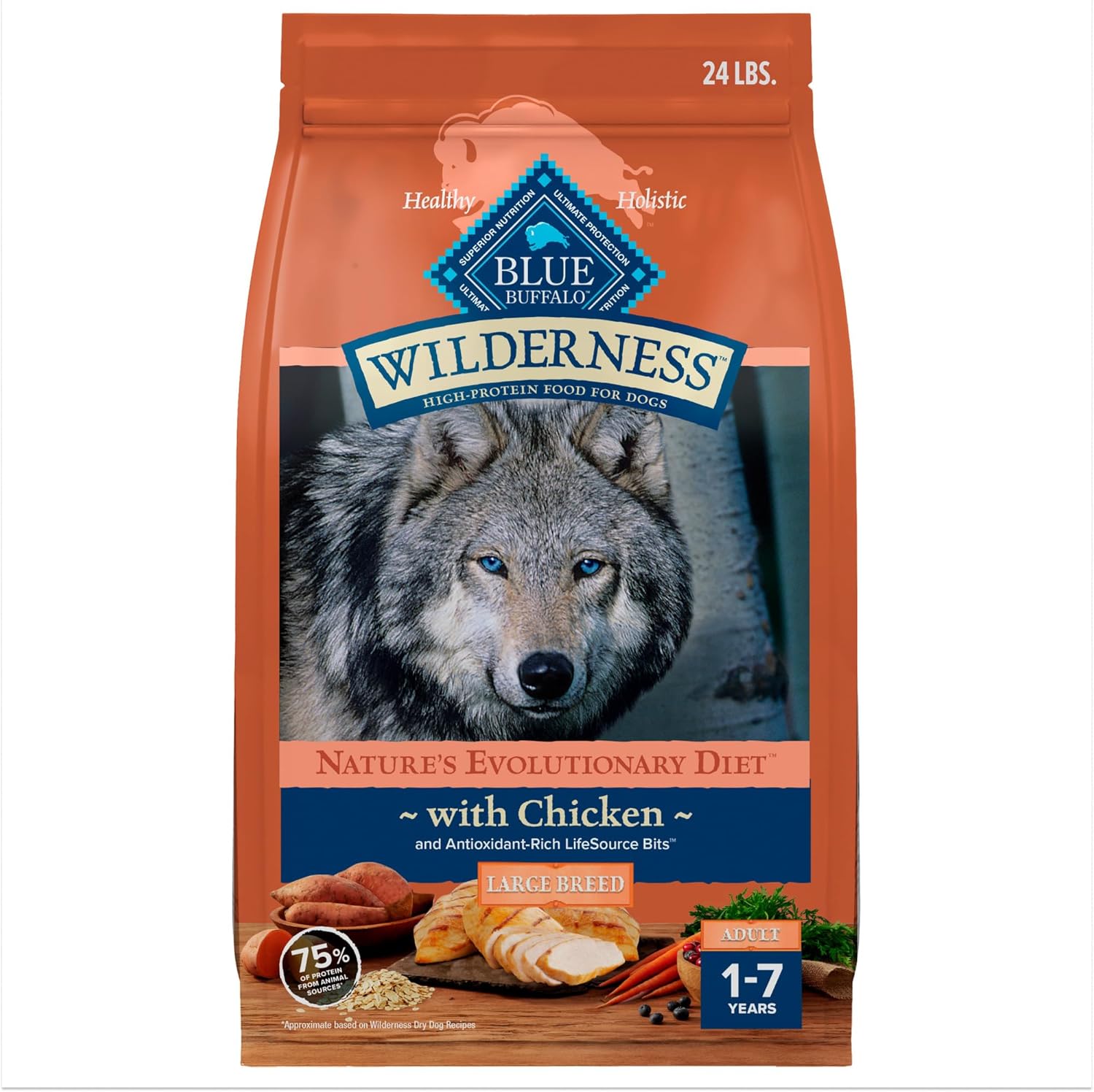 Blue Buffalo Wilderness Large Breed Adult Dry Dog Food Wholesome Grains Natural Ingredients Chicken