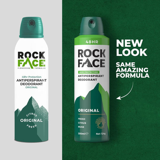 Rock Face Antiperspirant Deodorant For Men - Original Fresh Citrus Scent, 200Ml Spray, 48 Hour Protection, Non-Staining