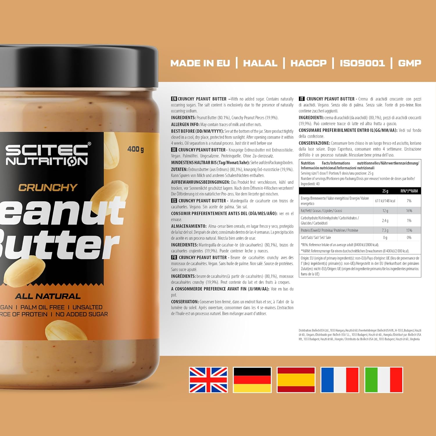 Scitec Nutrition Peanut Butter – Palm Oil Free – Vegan – Low Salt – Protein Source – Low Sugar – Natural Energy Boost, 400 g, Crunchy : Amazon.co.uk: Grocery