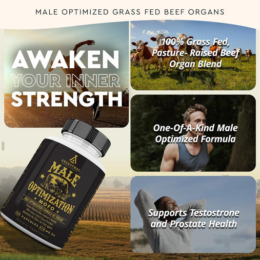 Ancestral Supplements Mofo, Supplements For Men, Support For Energy Levels And Overall Men'S Health And Wellness, Non-Gmo Grass Fed Beef Organ Supplement With Liver, No Fillers, 180 Capsules
