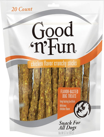 Good 'N' Fun Crunchy Rawhide Sticks Dog Chews, Chicken Flavor Dog Treats 20 Count