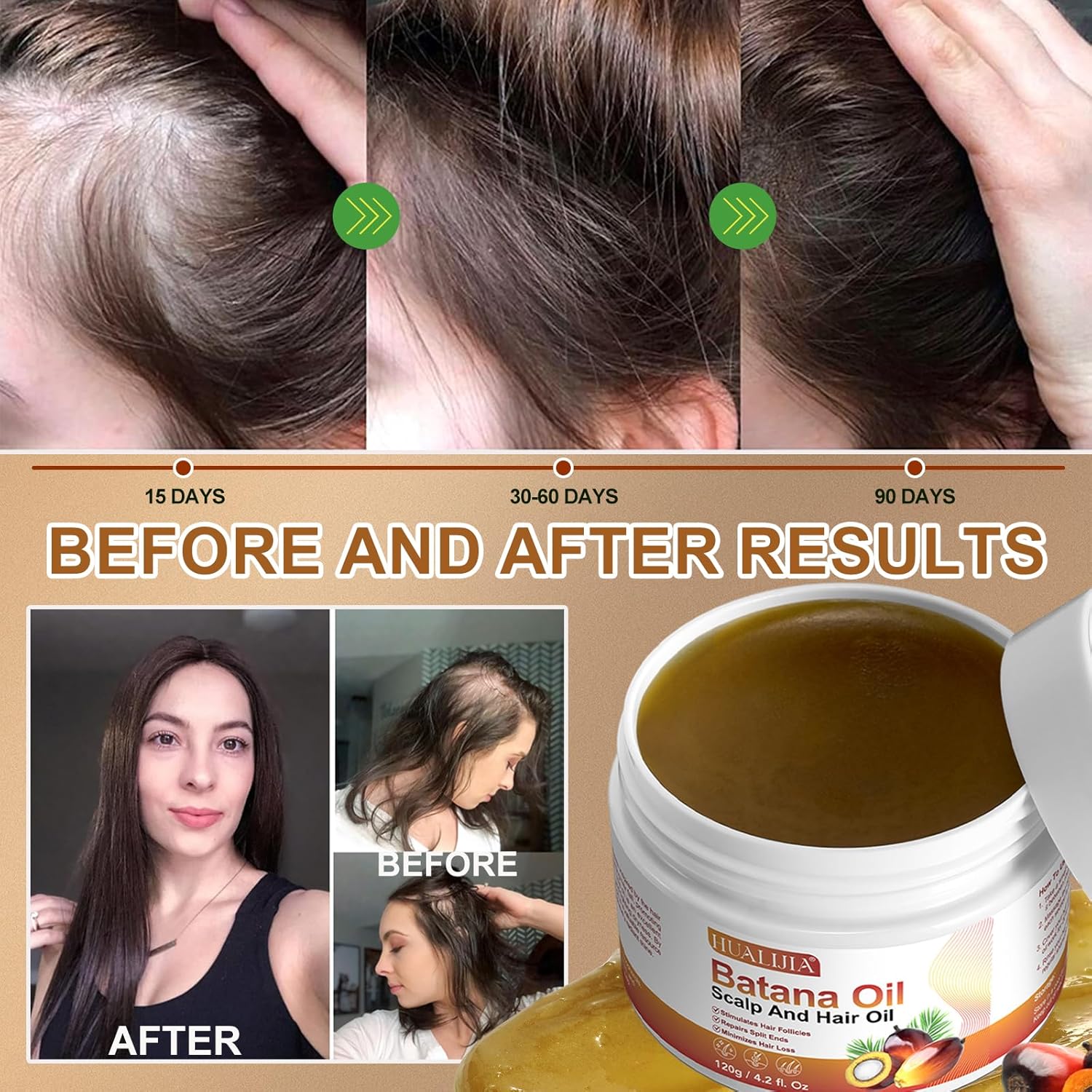Raw Batana Oil For Hair Growth, Batana Oil Organic Dr. Sebi From Honduras - Prevent Hair Loss, Eliminates Split Ends And Enhances Hair Thickness For Men & Women 4.2 Oz