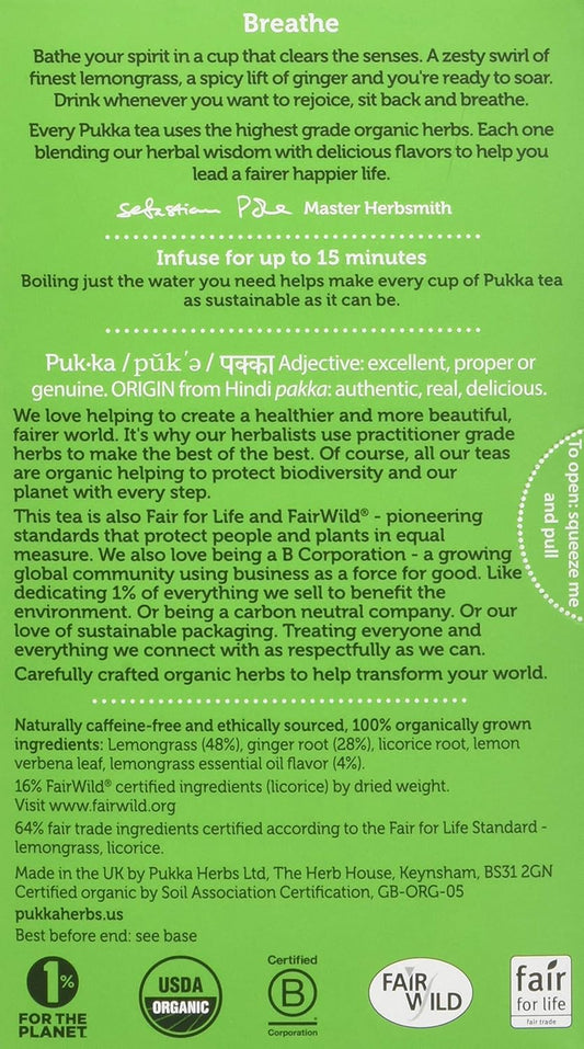 Pukka Organic Lemongrass Ginger Tea, 20 Ct