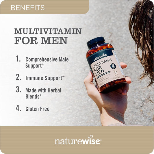 Naturewise Multivitamin For Men - Daily Male Support - Minerals & Herbs For Energy, Performance, Immunity - With Vitamin A, C, D, B-Complex - Soy & Gluten-Free, Non-Gmo - 60 Capsules[1-Month Supply]