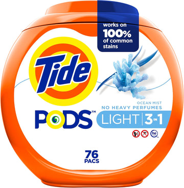 Tide Pods Light Laundry Detergent Pacs 76 Count Ocean Mist Scent Powerful Clean With A Light And Lasting Scent