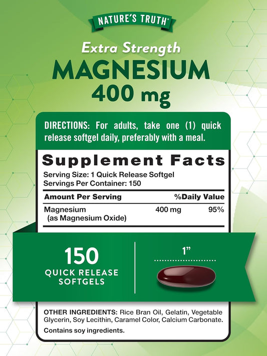 Nature'S Truth Magnesium Oxide | 400Mg | 150 Softgels | Non-Gmo & Gluten Free Mineral Supplement