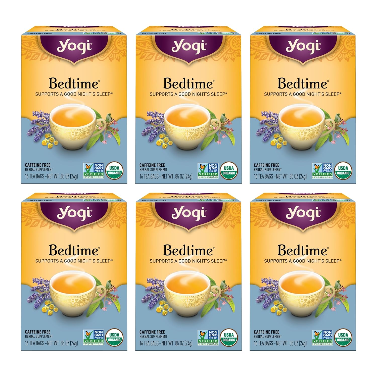 Yogi Tea - Bedtime (6 Pack) - Supports A Good Night’S Sleep - Tea With Passionflower, Chamomile, Valerian Root, And Lavender - 96 Organic Herbal Tea Bags