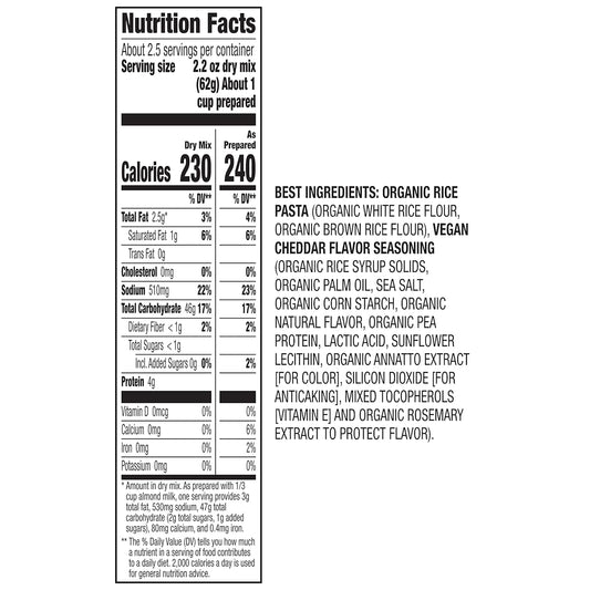 Annie’S Vegan Mac Rice Pasta And Cheddar Flavor Dinner With Organic Gluten Free Pasta, 6 Oz