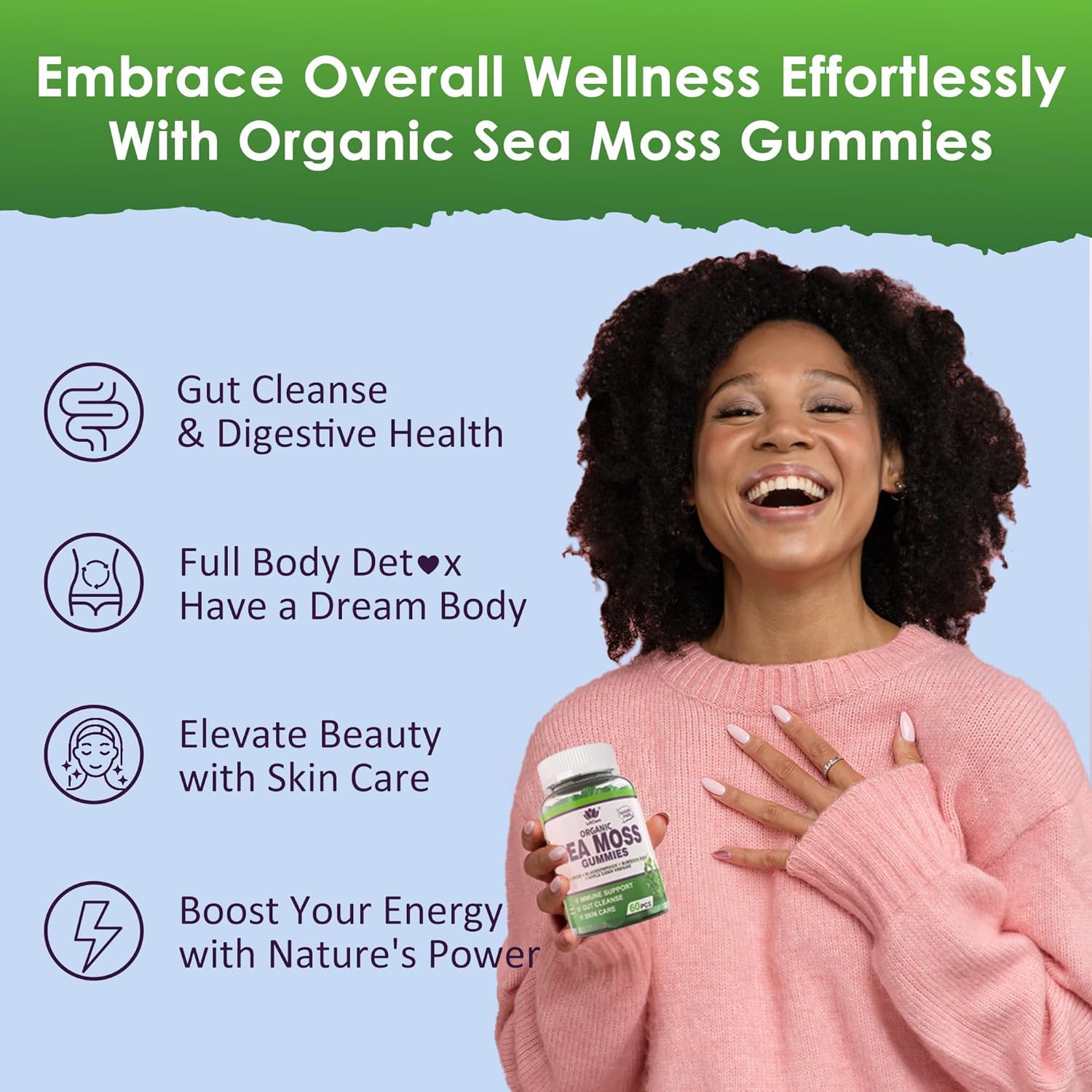 Sea Moss Gummies - Irish Sea Moss Gummies For Adults & Kids - Advanced Superfood Seamoss Supplement With Organic Bladderwrack & Burdock Root Extract,Acv For Daily Immune, Gut Cleanse, Vegan, 60 Counts : Health & Household