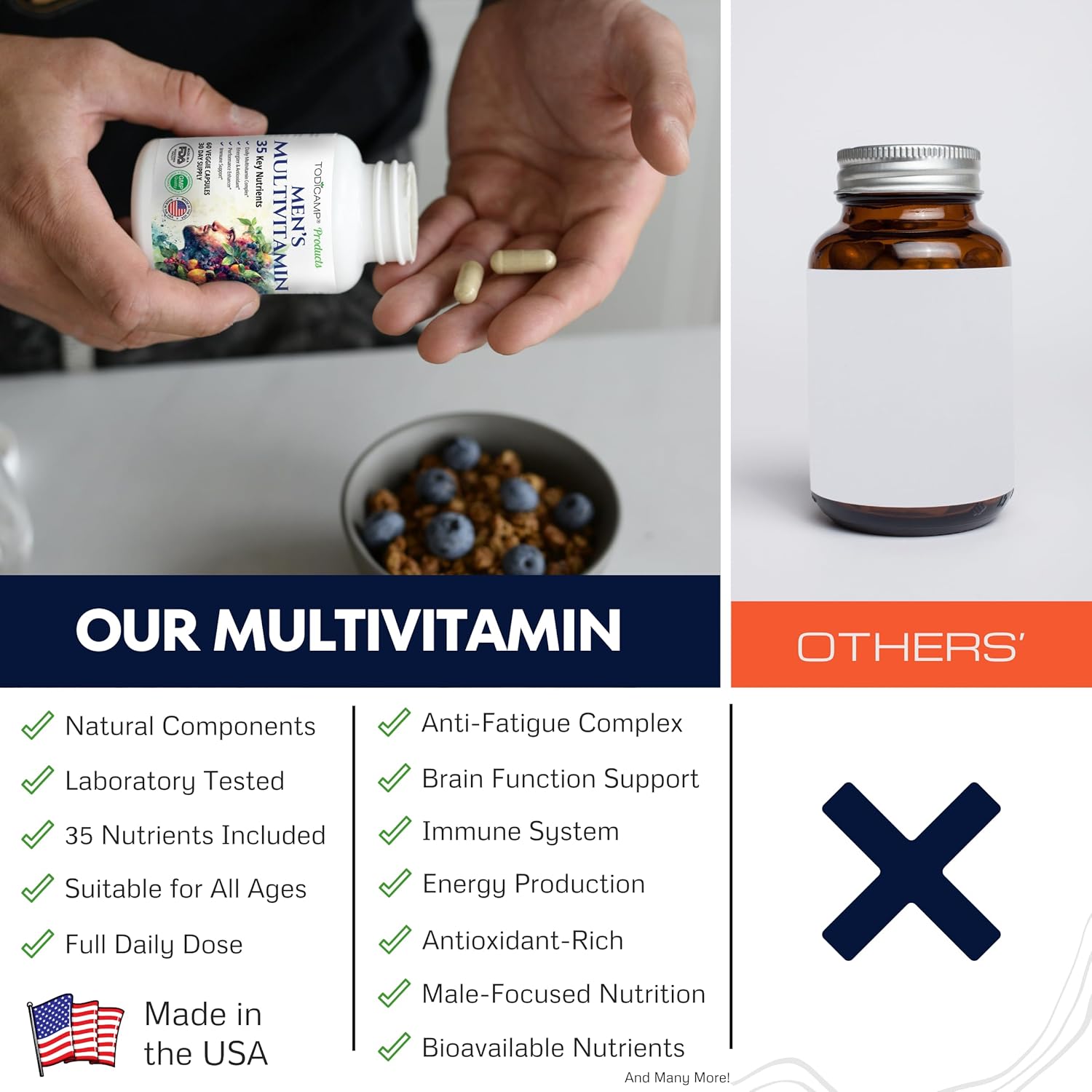 Todicamp Men'S Multivitamin & Mineral Complex With Plant-Based Extracts - Multivitamin For Men Improves Overall Health, Antioxidant & Natural Body Support - 60 Capsules - 30 Day Supply : Health & Household