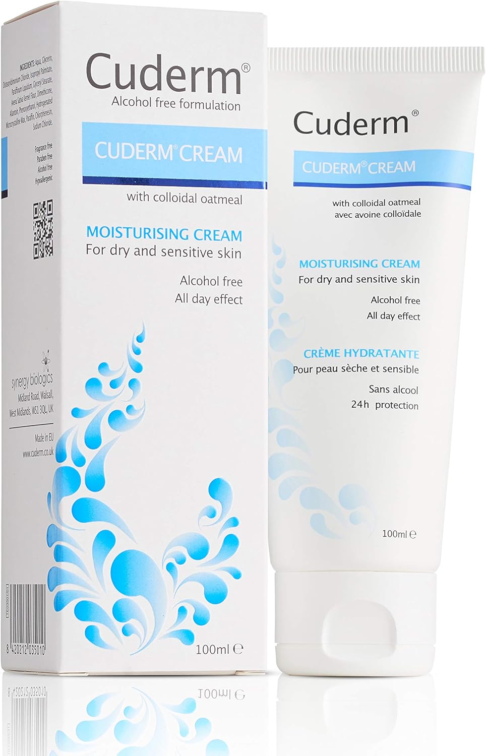 Cuderm Cream 100Ml Alcohol Free Moisturiser For Dry Skin & Eczema | Colloidal Oatmeal | Hypoallergenic | Vegan | Unscented | Steroid Free | Sls Free | Cruelty Free | Uk Travel Size