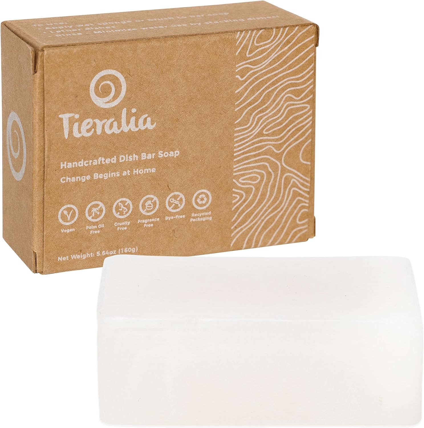 Tieralia Handcrafted Dish Bar Soap - Plant-Based, Zero Waste, Vegan Soap, Unscented Soap, Dish Soap - 5.64oz (Dish Bar Soap)