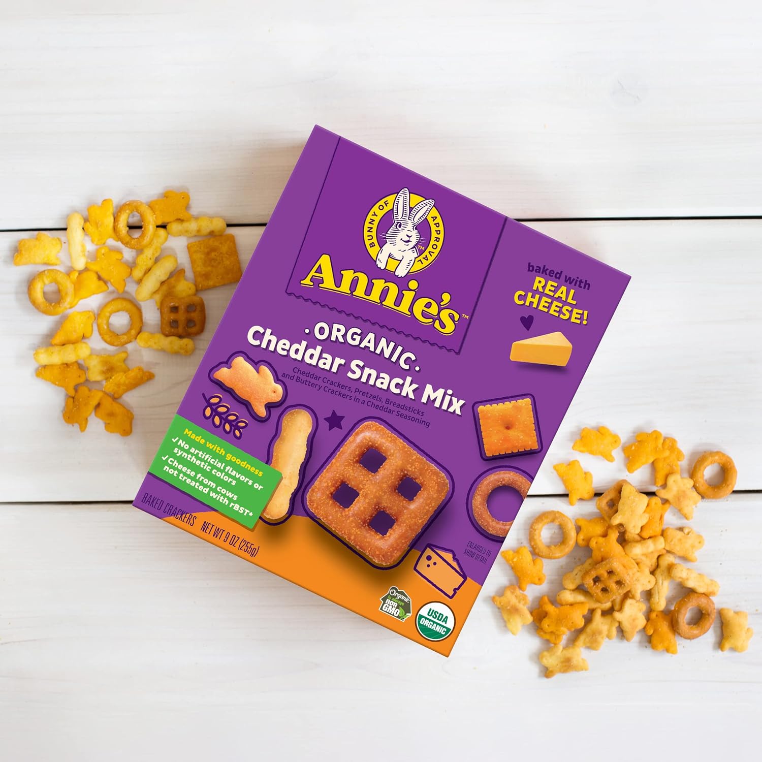 Annie'S Organic Cheddar Snack Mix With Assorted Crackers And Pretzels, 9 Oz