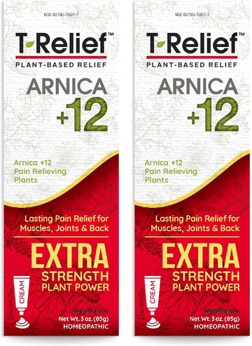 Medinatura T-Relief Extra Strength Pain Relief Cream Arnica +12 Fast-Acting Natural Relieving Actives Help Reduce Back, Neck, Joint, Muscle, Hand & Foot Aches, Pains, & Soreness - 3 Oz