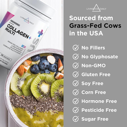 Livingood Daily Unflavored Collagen Powder, 34 Servings - Collagen Protein Powder (Collagen Type 1 And 3) Plus Multivitamin, Milk Thistle & Glucosamine - Hydrolyzed Collagen Peptides - 15.10Oz