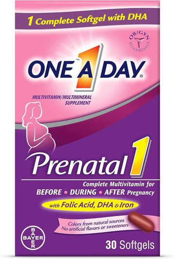 One A Day Women'S Prenatal 1 Multivitamin Including Vitamins A, C, D, B6, B12, Iron, Omega-3 Dha & More - Supplement For Before, During, & Post Pregnancy, 30 Ct (Pack Of 1)(Packaging May Vary)