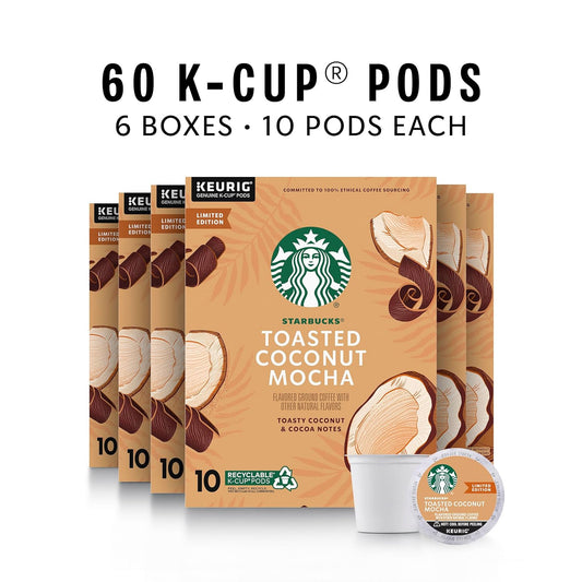 Starbucks K-Cup Coffee Pods, Toasted Coconut Mocha Naturally Flavored Coffee For Keurig Coffee Makers, 100% Arabica, Limited Edition, 6 Boxes (60 Pods Total)
