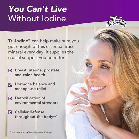 Terry Naturally Tri-Iodine 12.5 Mg - 12500 Mcg Iodine, 90 Vegan Capsules - Supports Hormone Balance, Promotes Breast & Prostate Health - Non-Gmo, Gluten-Free, Kosher - 90 Servings