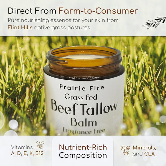 Beef Tallow Balm - 8 Oz - Organic Grass Fed - Body Butter - Moisturizing Skin Care Fragrance Free - 8 Oz