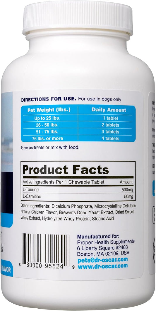 Taurine Supplement for Dogs Meets RDA of 500 mg per 25lbs Weight Unlike Most Alternatives, 120ct, Vet Endorsed for Enlarged Heart (DCM), Congestive Heart Failure (CHF) Taurine Deficiency, Heart Murmur