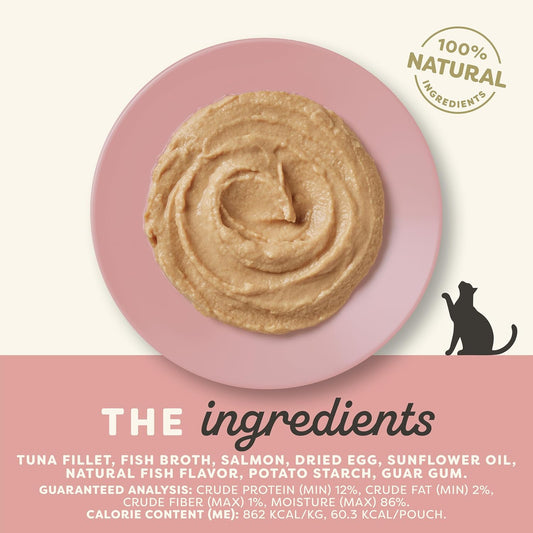 Applaws Natural Wet Cat Food In Mousse, Limited Ingredient Wet Cat Food Pouches, No Additives, Made With Natural Ingredients, Tuna Fillet & Salmon In Mousse (12 X 2.47Oz Pouches)