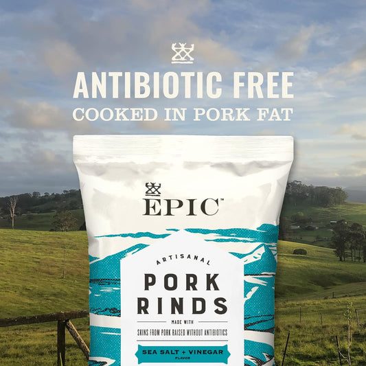 Epic Sea Salt + Vinegar Oven Baked Pork Rinds, Keto Friendly, 2.5 Oz